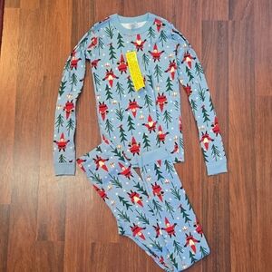 Hanna Andersson NWT Festive Blue Pajama Set • Size 12 • 100% Organic Cotton